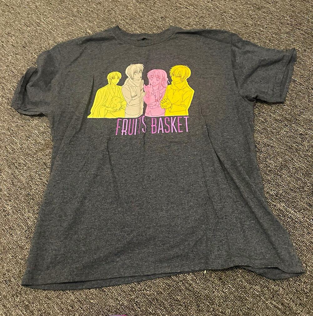 Funimation Fruits Basket Anime Graphic Logo T-Shirt Gray Crew Neck Size L